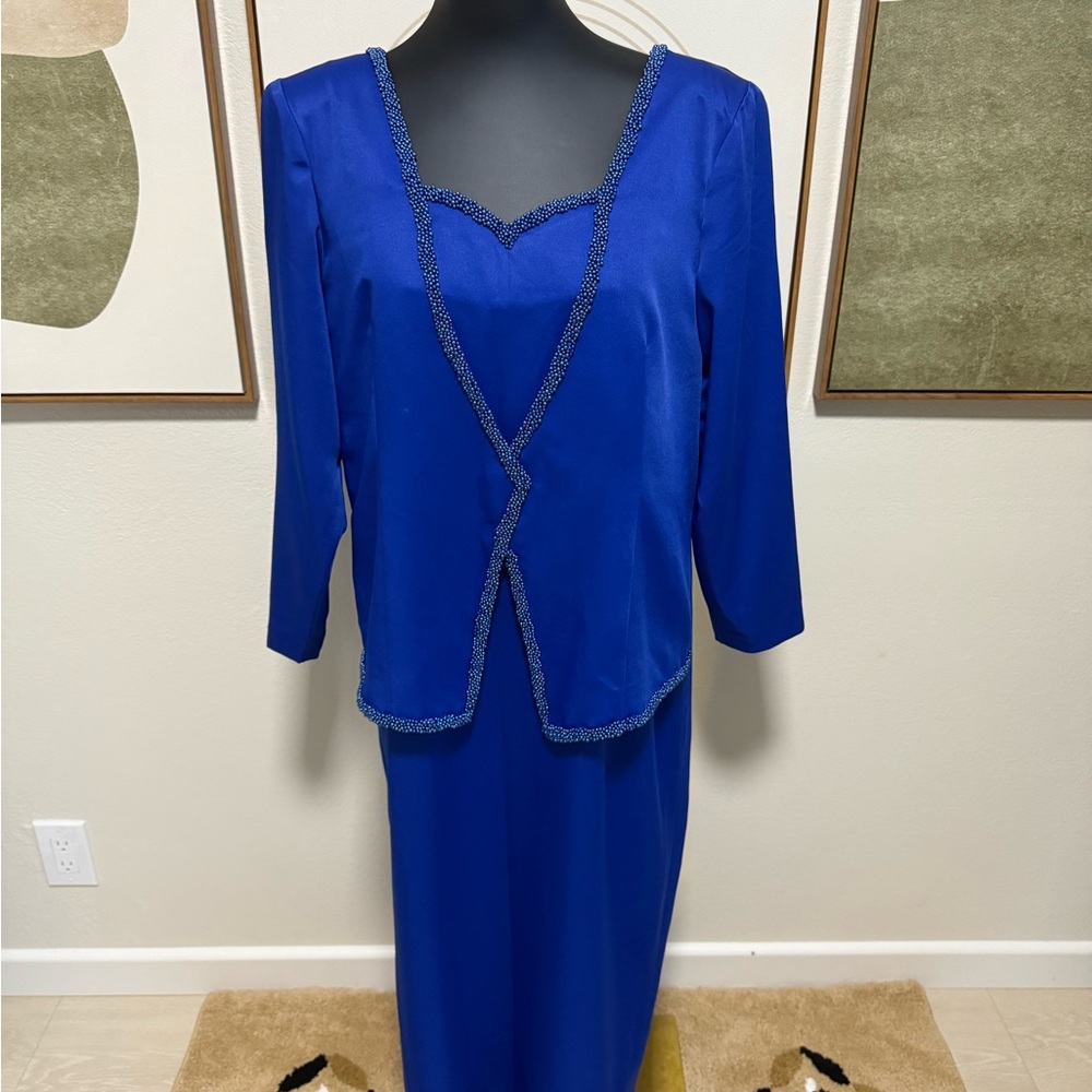 Vintage Blue Dress with Sewed-In Jacket, Elegant Detailing
